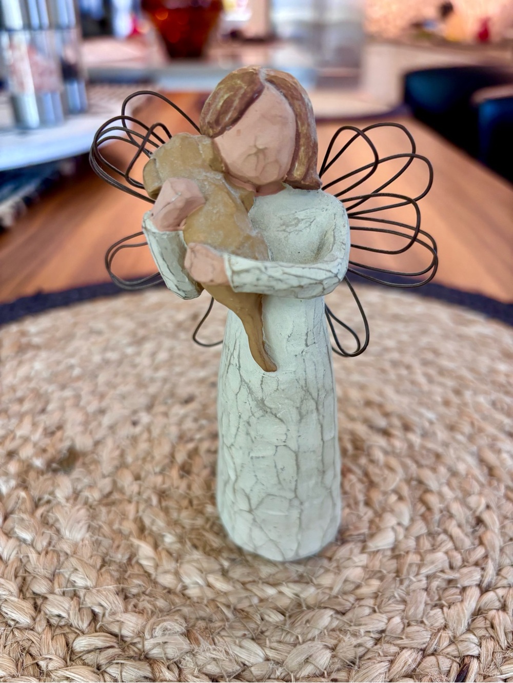 Willow Tree Cream Angel Figurine Holding Brown Pet